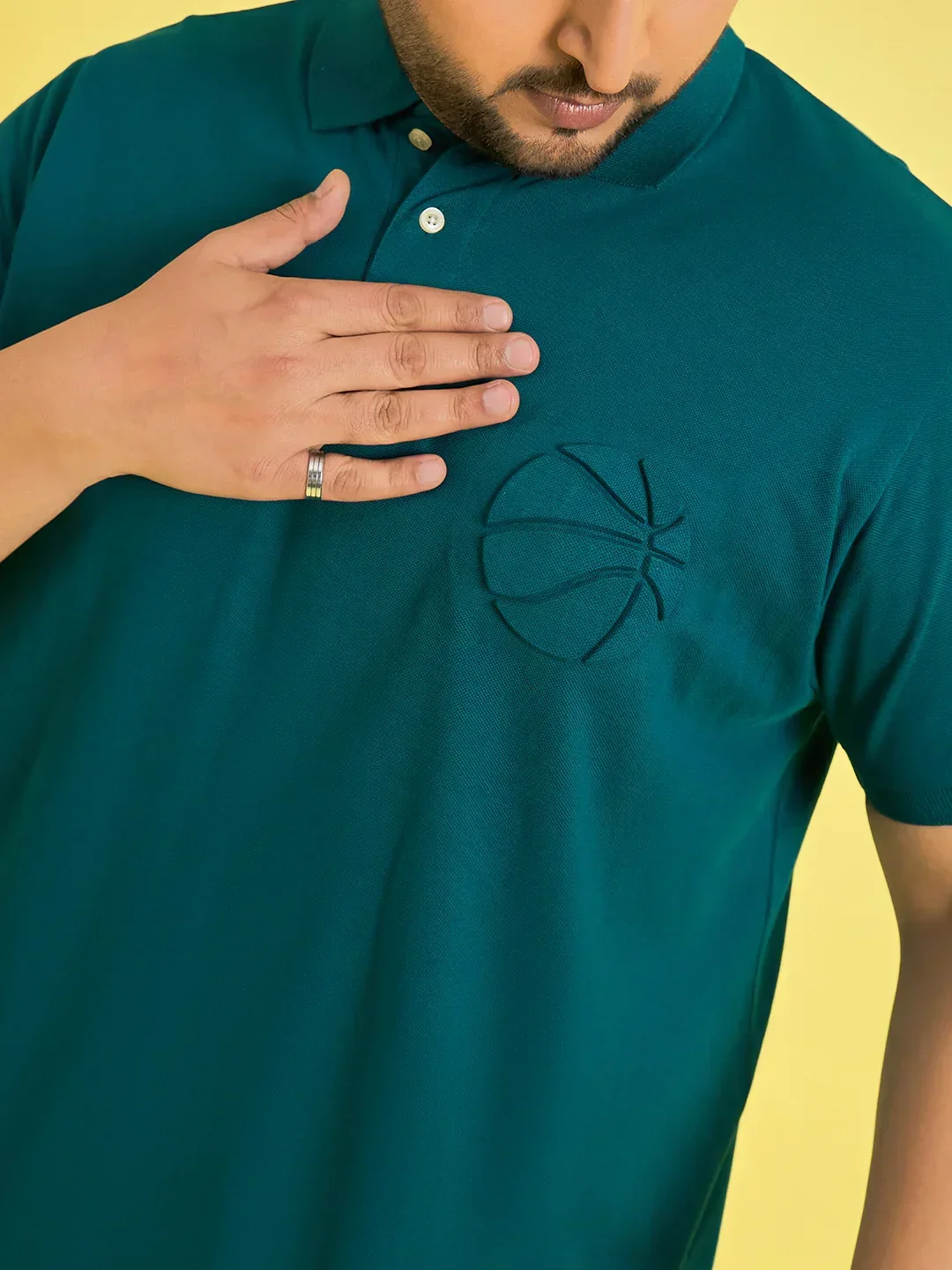 Men Plus Size Frolic Teal Solid Polo Tshirt - Image 6