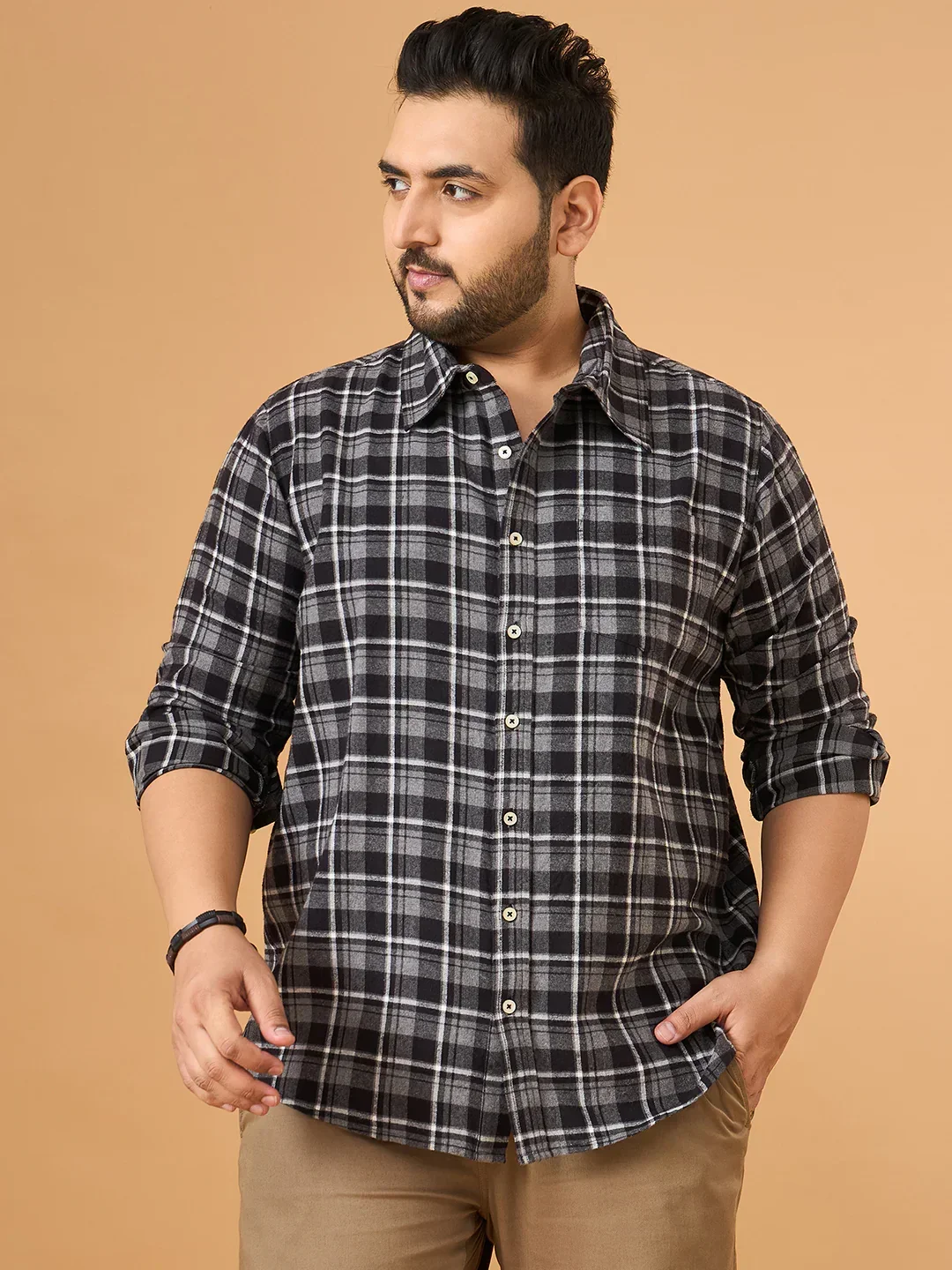 Men Plus Size Fumora Multicolor Checkered Casual Shirt - Image 3