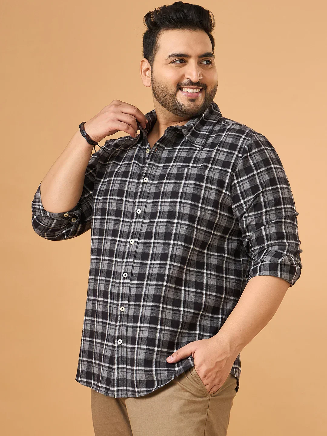 Men Plus Size Fumora Multicolor Checkered Casual Shirt - Image 5