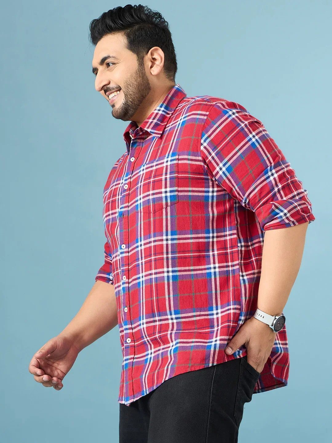 Men Plus Size Garnet Multicolor Checkered Casual Shirt - Image 5