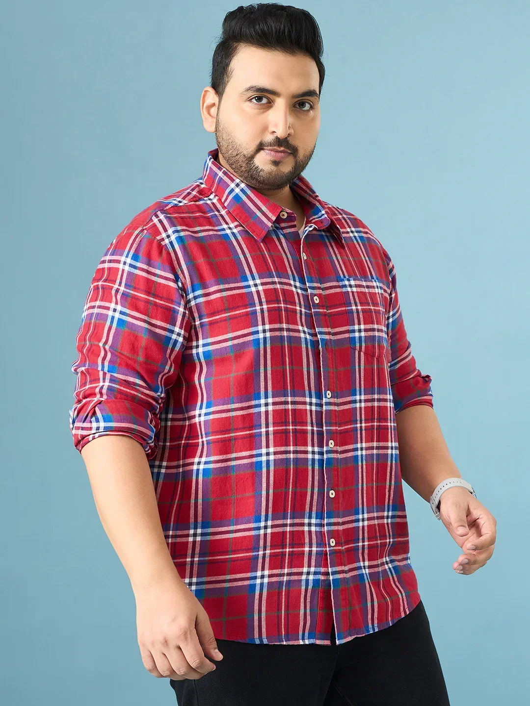 Men Plus Size Garnet Multicolor Checkered Casual Shirt - Image 6