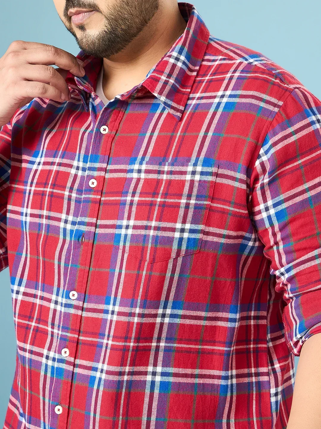 Men Plus Size Garnet Multicolor Checkered Casual Shirt - Image 8