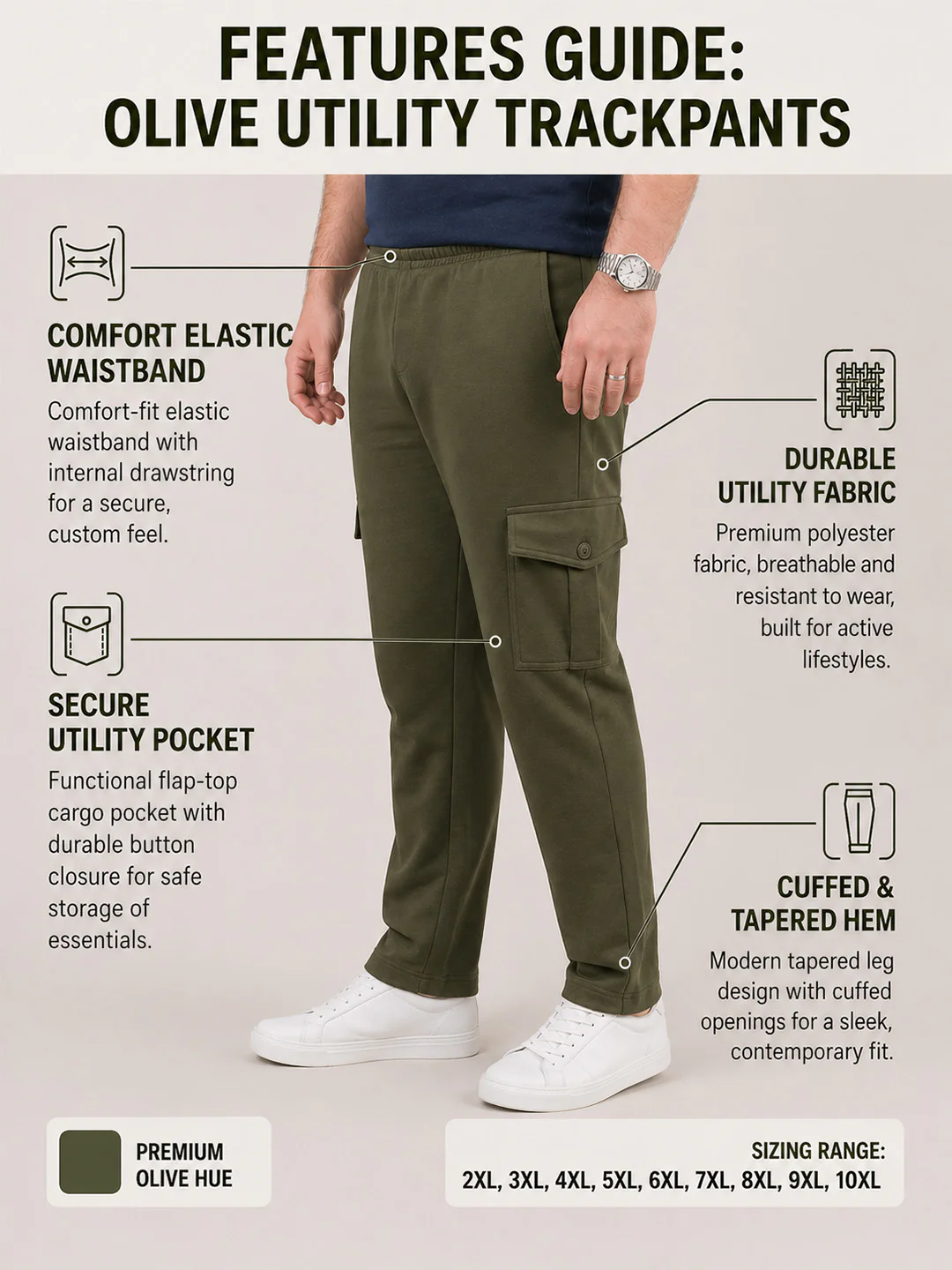 Men Plus Size Garrison Olive Solid Trackpants - Image 2