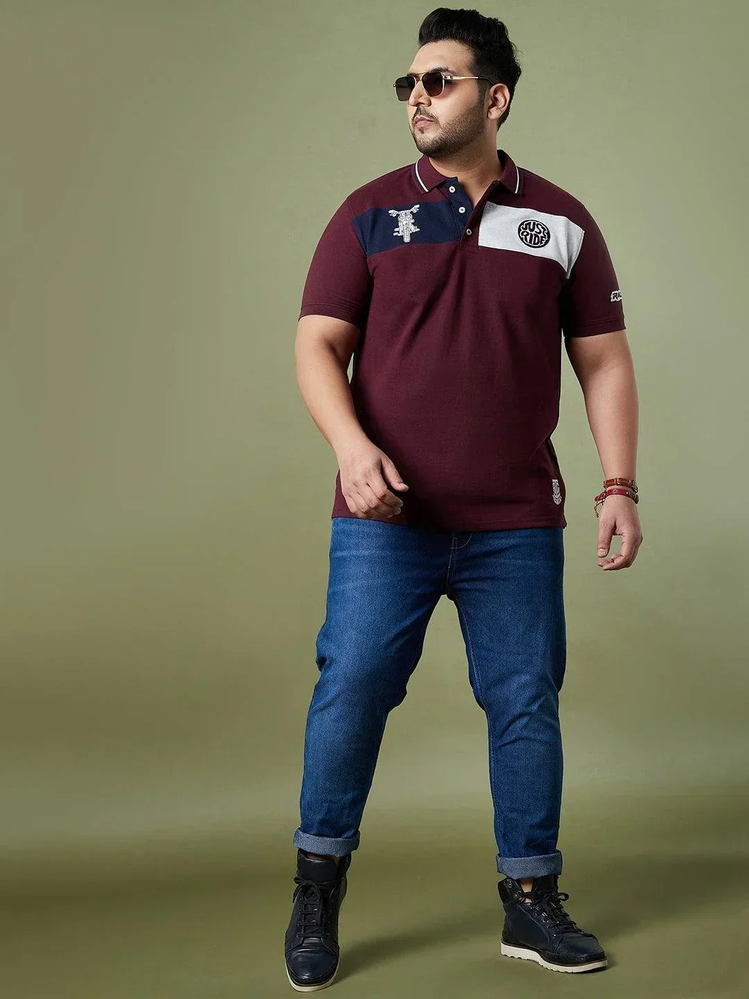 Men Plus Size Gasket Colorblock Polo Tshirt