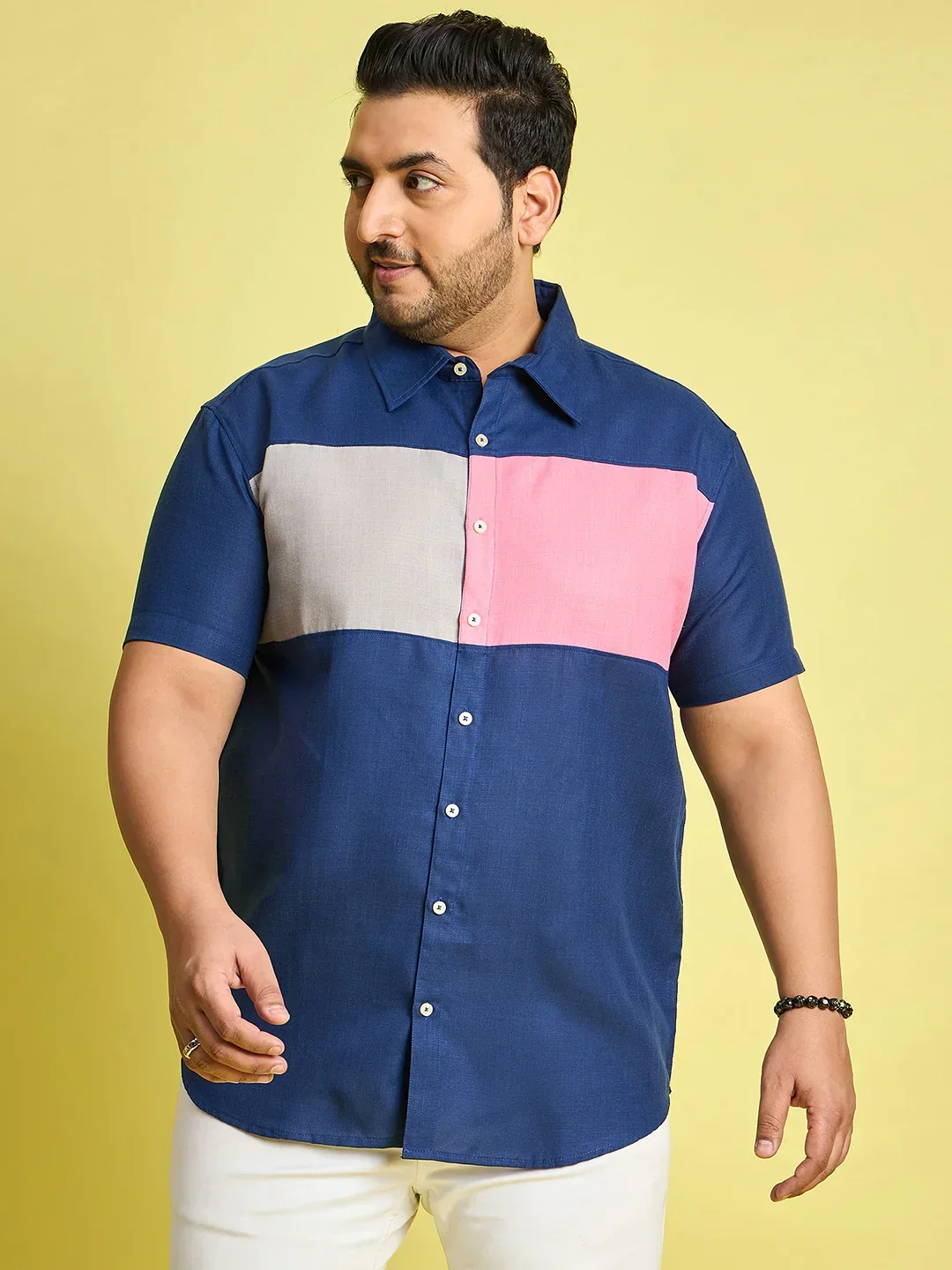 Men Plus Size Gegee-Blue Colorblock Shirt