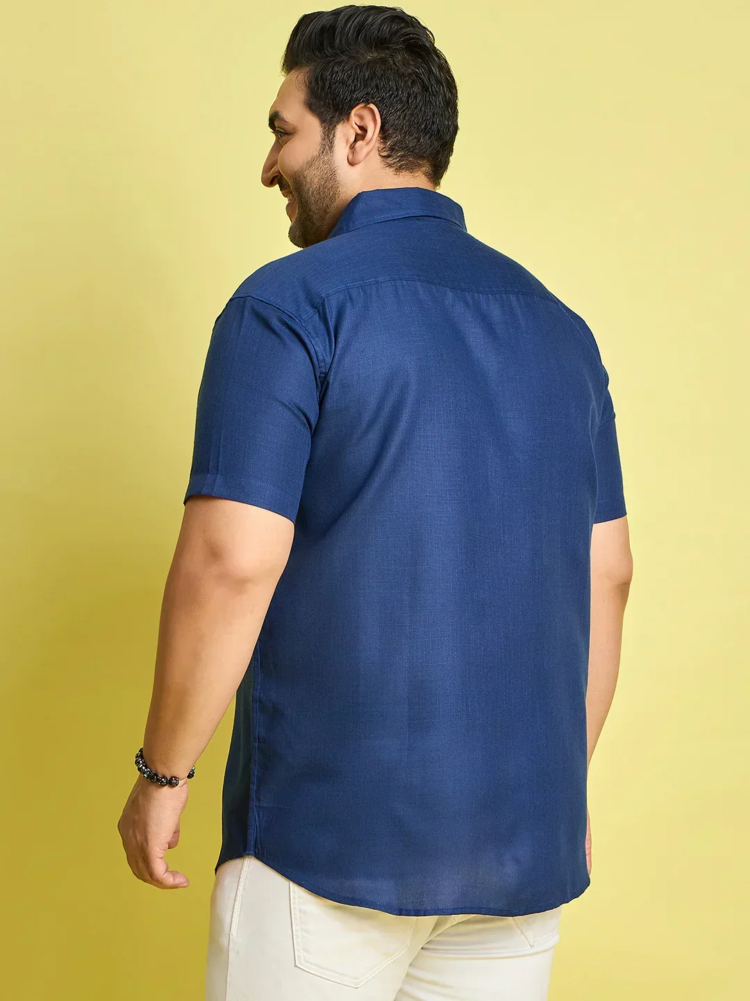 Men Plus Size Gegee-Blue Colorblock Shirt - Image 7