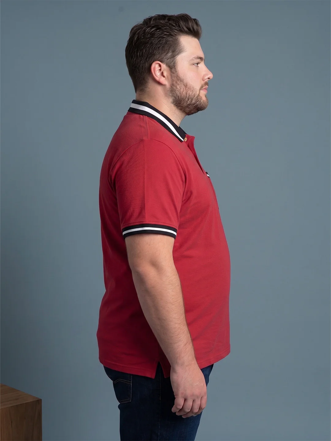 Men Plus Size Geranium Red Solid Polo - Image 2