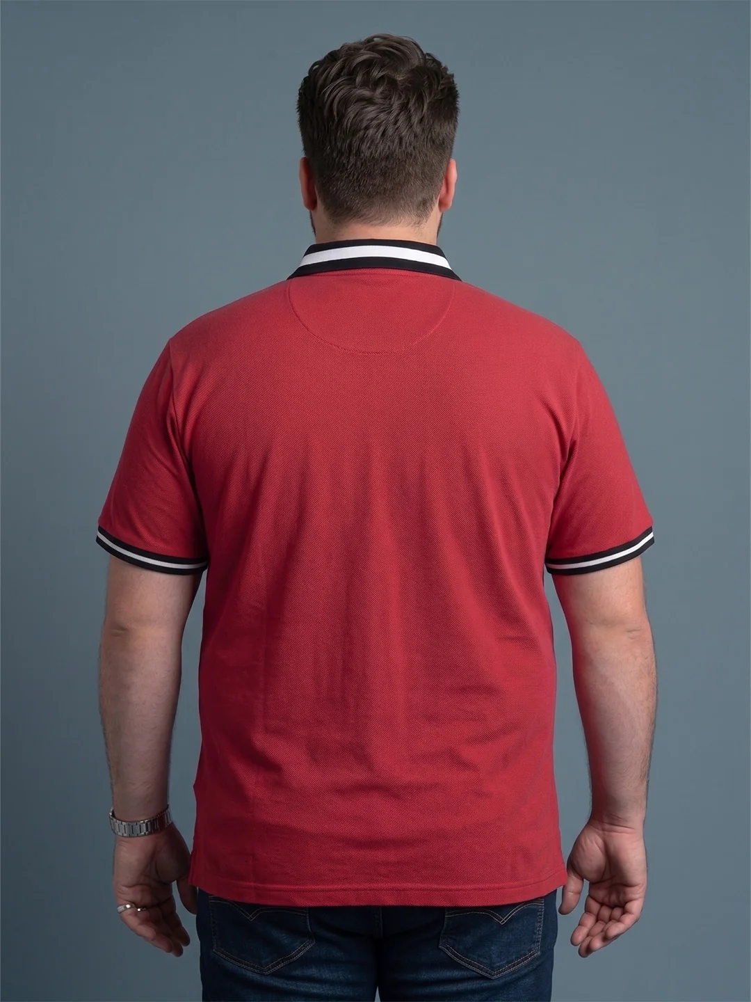 Men Plus Size Geranium Red Solid Polo - Image 3