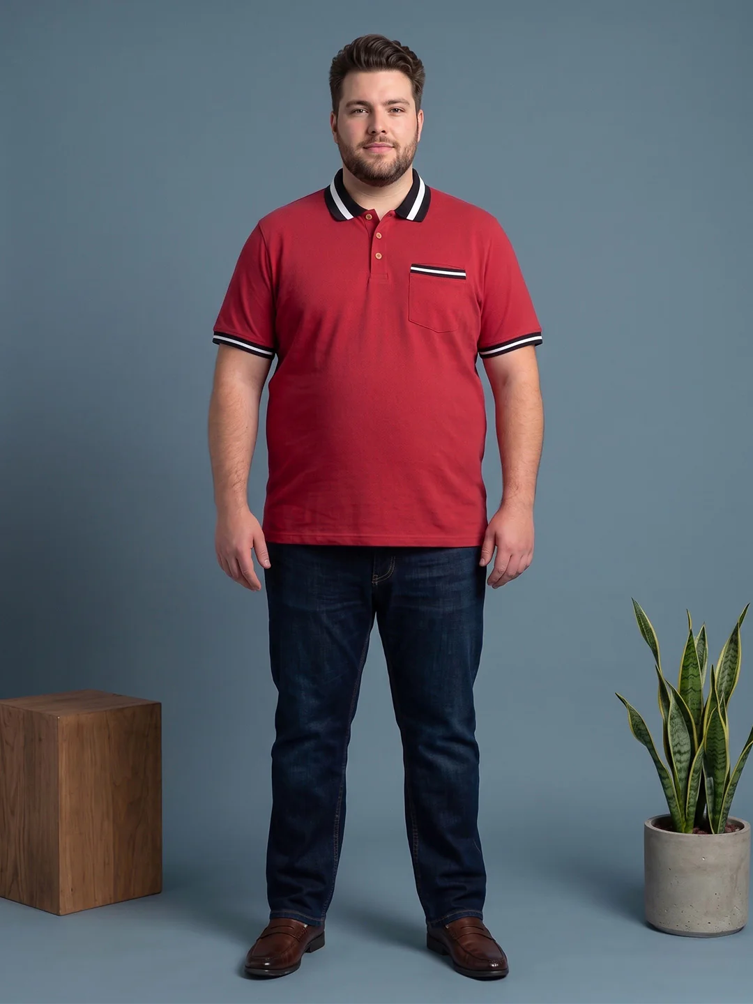 Men Plus Size Geranium Red Solid Polo - Image 4