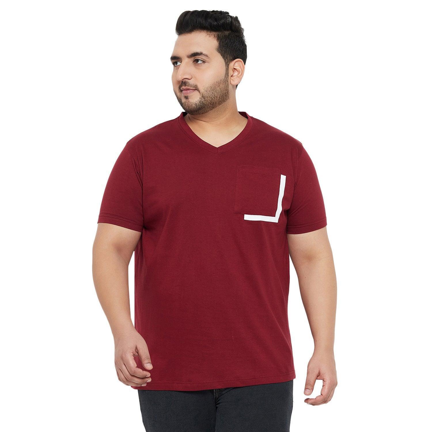 Men Plus Size Ginger Solid V-Neck Tshirt - Image 2