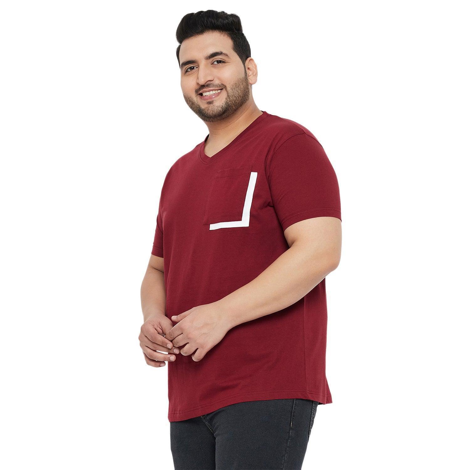 Men Plus Size Ginger Solid V-Neck Tshirt - Image 3