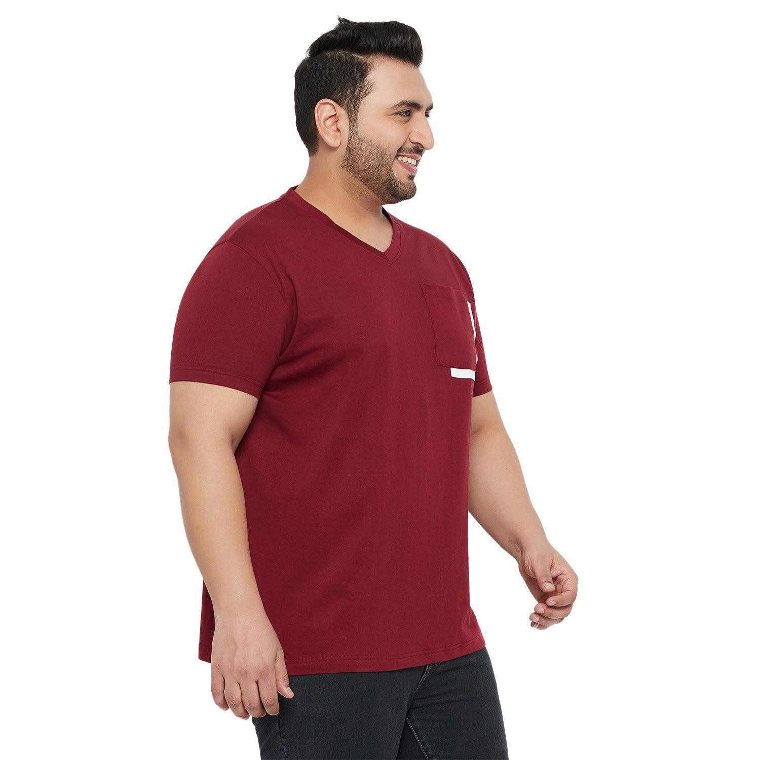 Men Plus Size Ginger Solid V-Neck Tshirt - Image 4