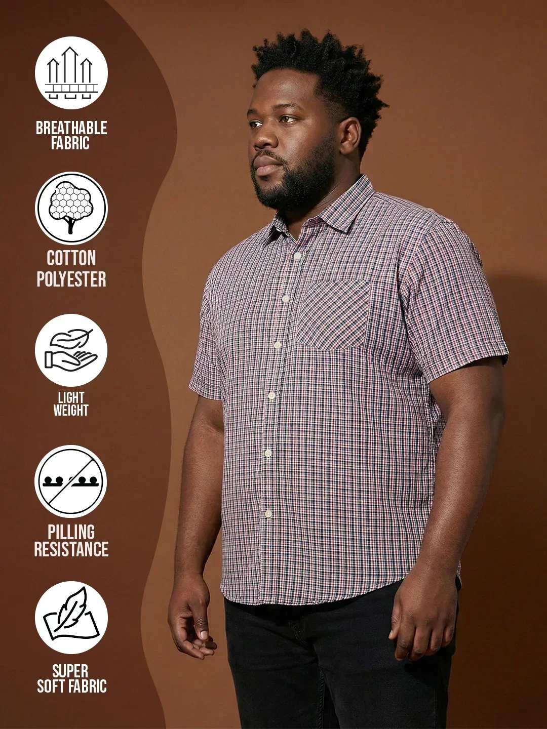 Men Plus Size Glade Multicolor Checkered Casual Shirt - Image 2