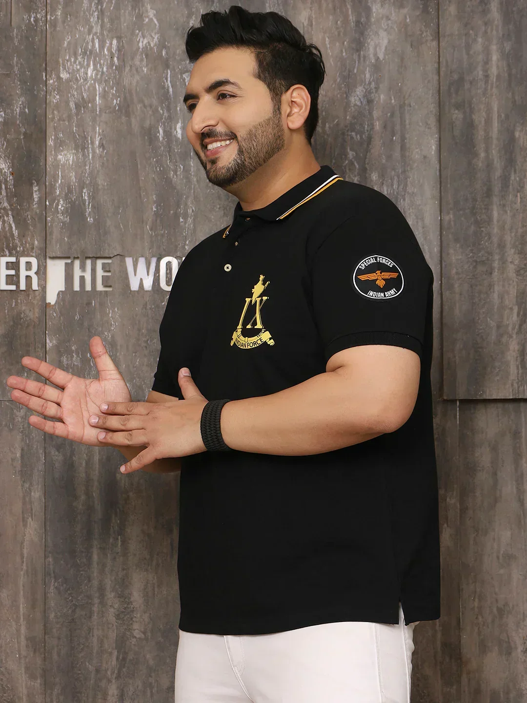 Men Plus Size Glam Solid Black Polo Tshirt - Image 3