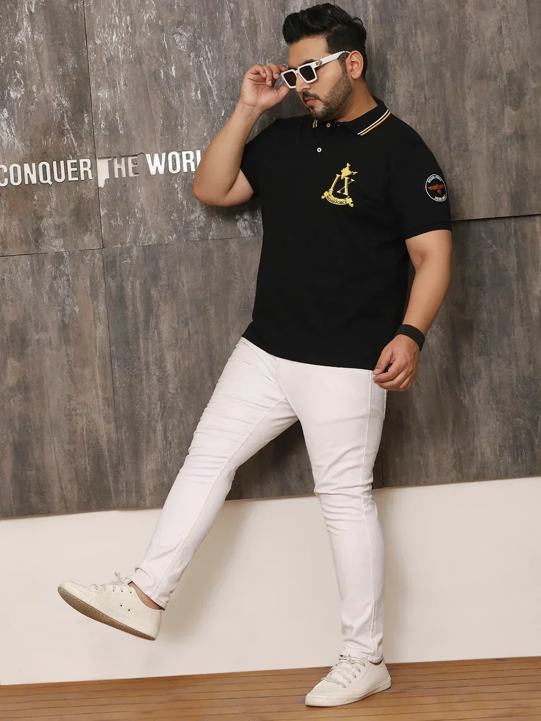 Men Plus Size Glam Solid Black Polo Tshirt - Image 8