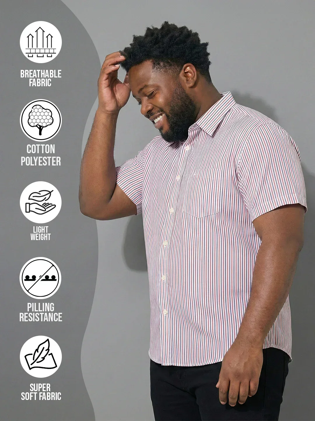 Men Plus Size Glimmer White Striped Casual Shirt - Image 2