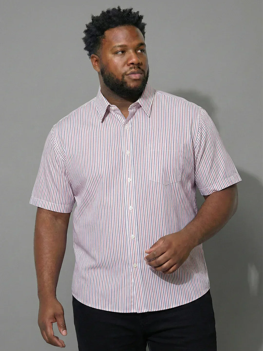 Men Plus Size Glimmer White Striped Casual Shirt - Image 3