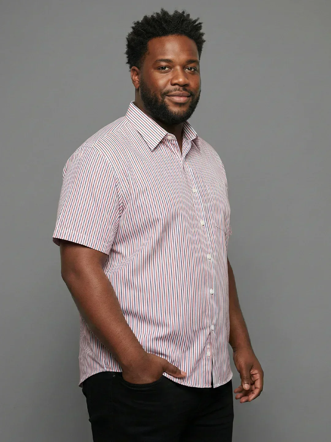 Men Plus Size Glimmer White Striped Casual Shirt - Image 4