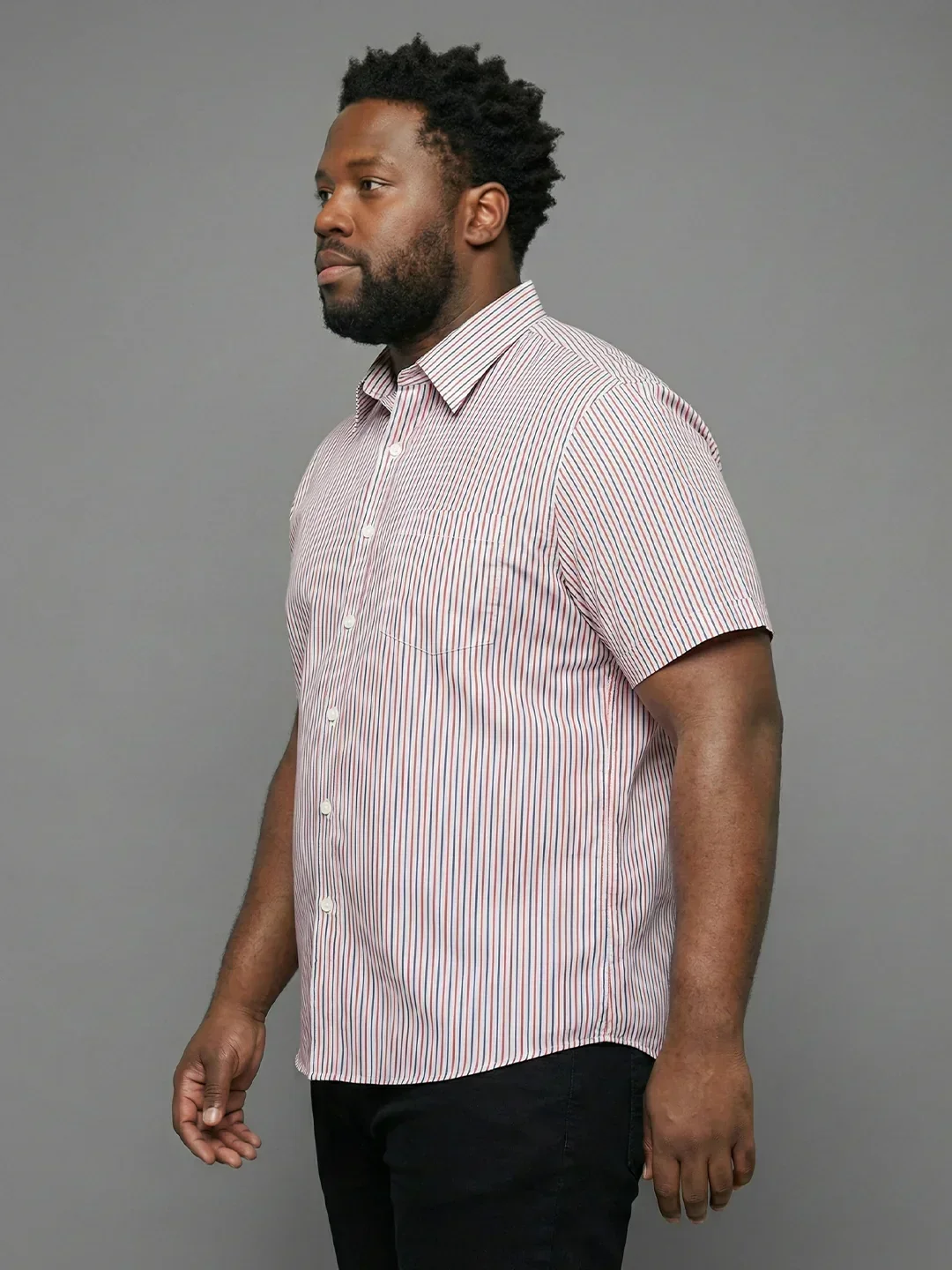Men Plus Size Glimmer White Striped Casual Shirt - Image 5