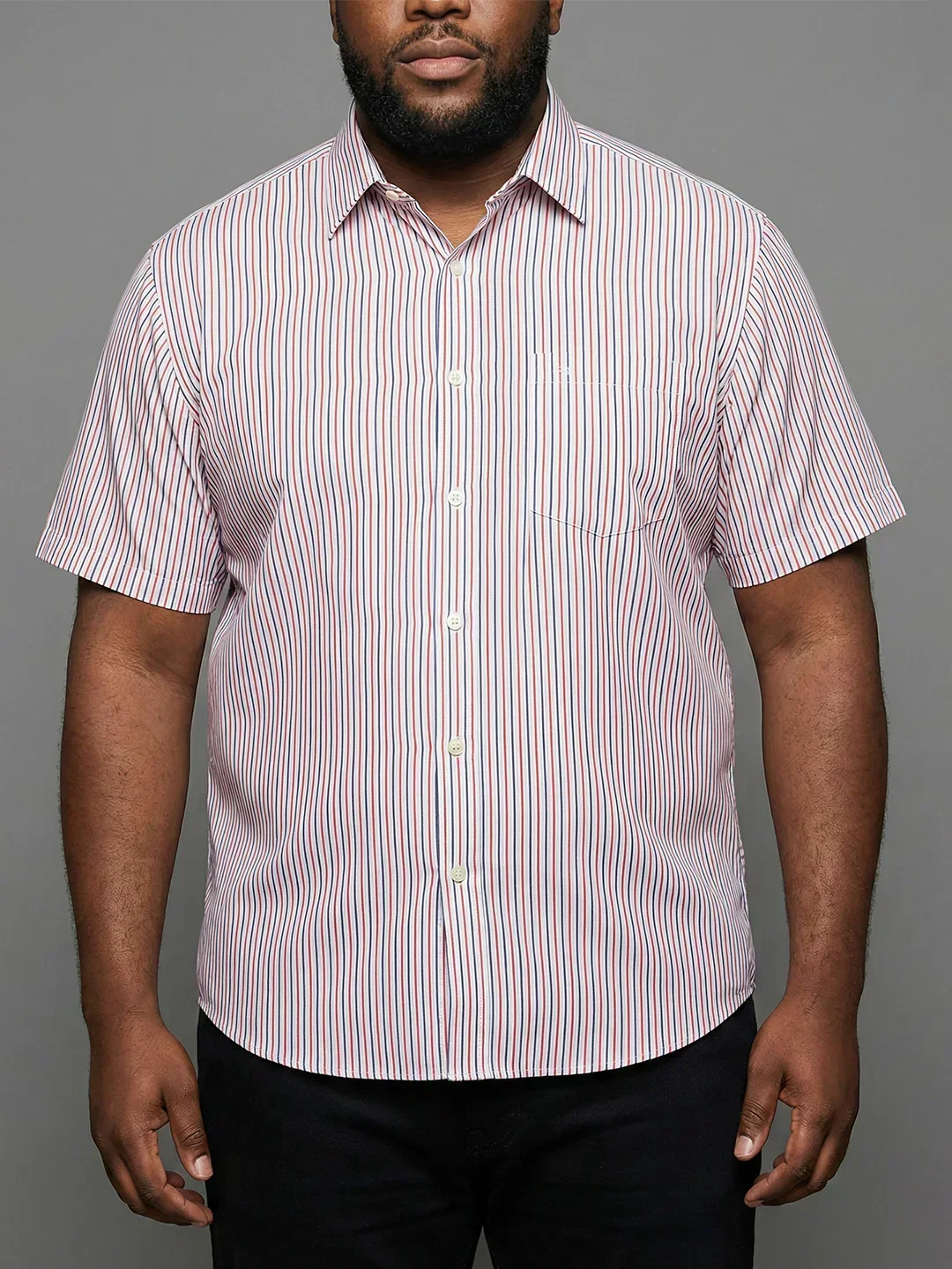 Men Plus Size Glimmer White Striped Casual Shirt - Image 7