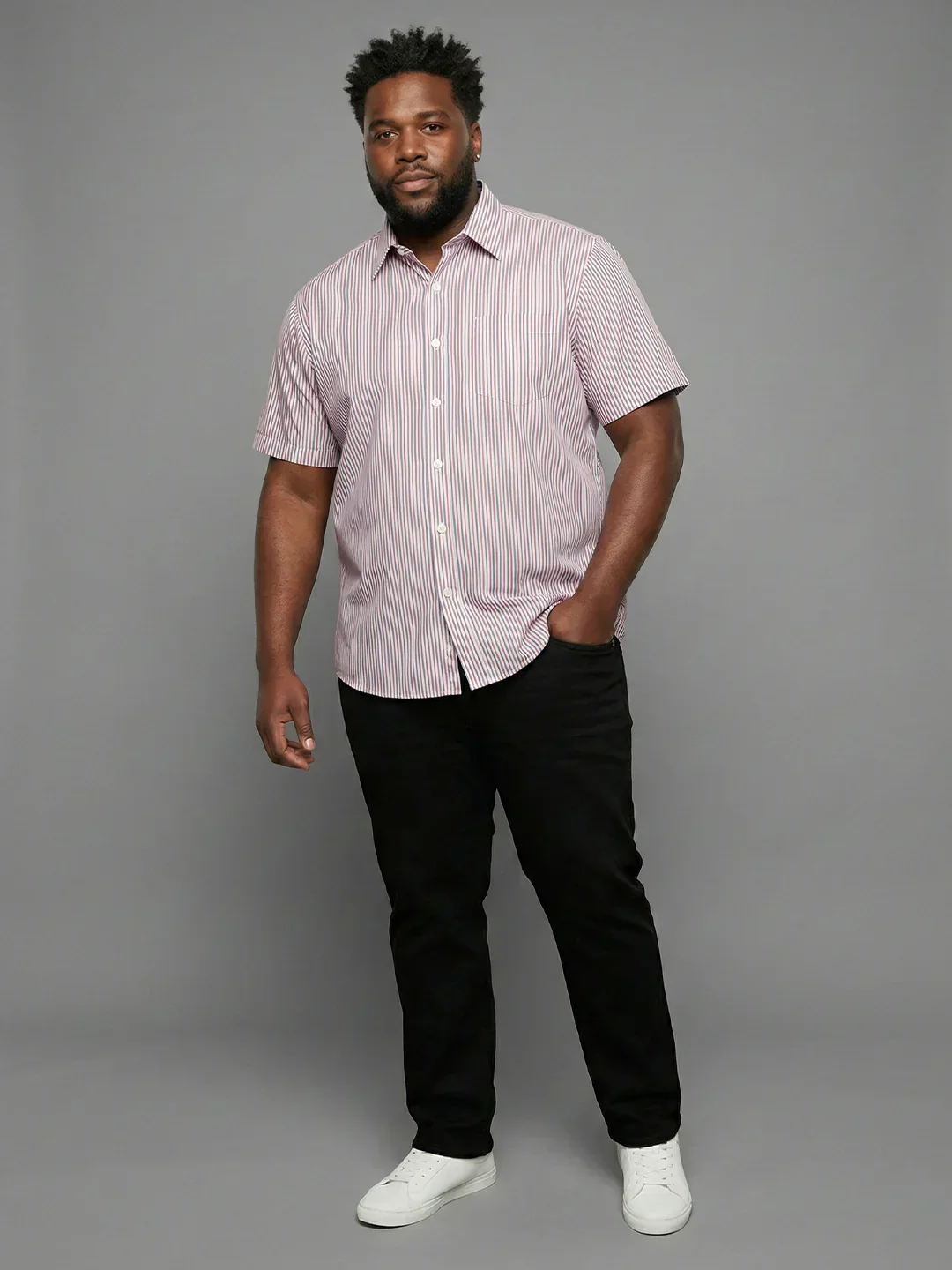 Men Plus Size Glimmer White Striped Casual Shirt - Image 8