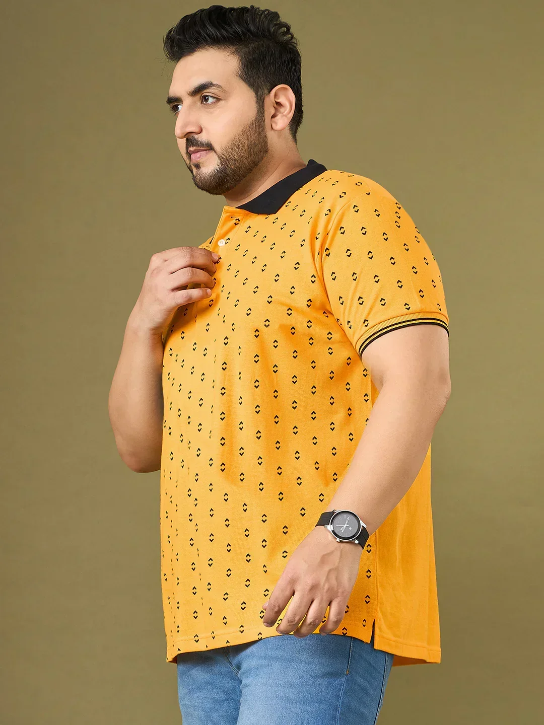 Men Plus Size Goldra Yellow Printed Polo Tshirt - Image 3