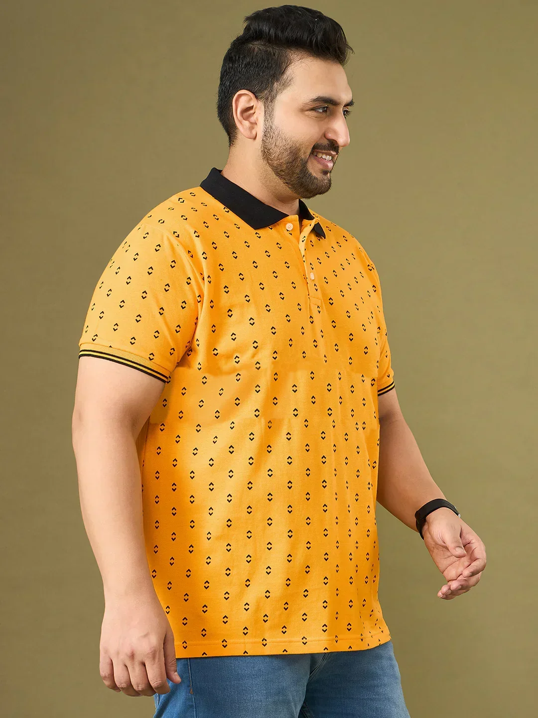 Men Plus Size Goldra Yellow Printed Polo Tshirt - Image 4
