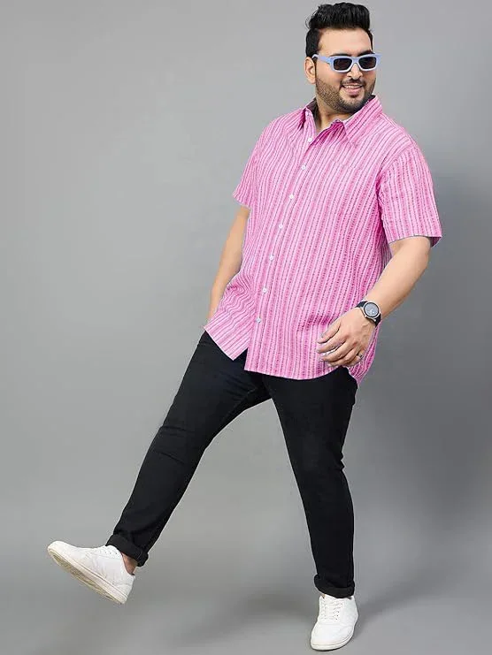 Men Plus Size Gong Pink Striped Shirt