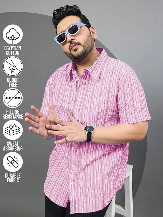 Men Plus Size Gong Pink Striped Shirt - Image 2