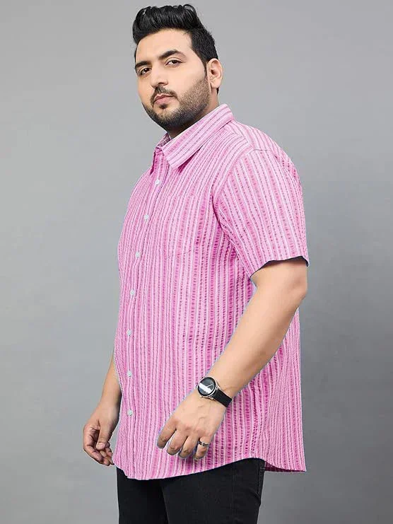 Men Plus Size Gong Pink Striped Shirt - Image 4
