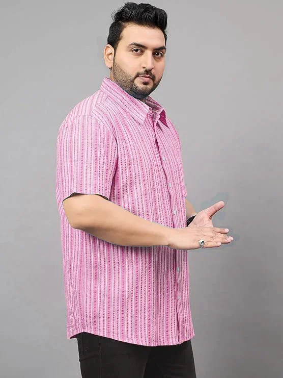 Men Plus Size Gong Pink Striped Shirt - Image 5