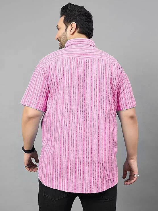 Men Plus Size Gong Pink Striped Shirt - Image 6