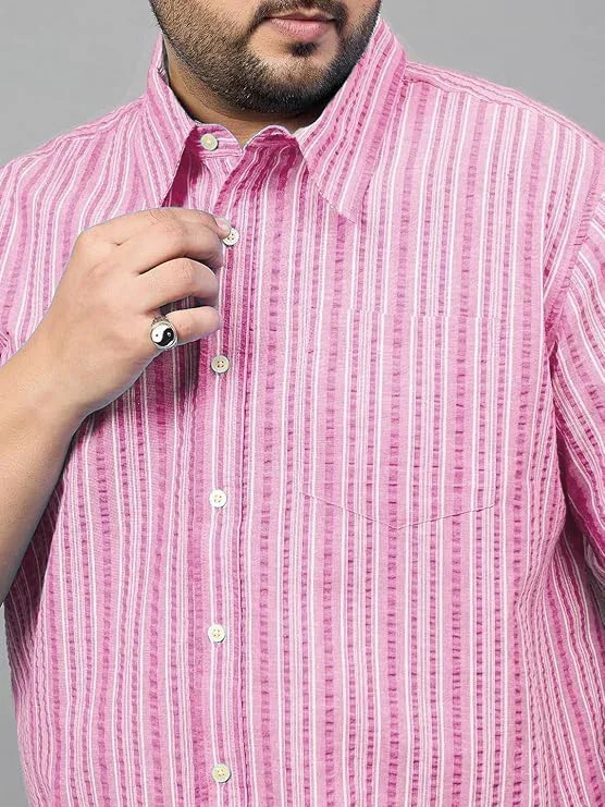 Men Plus Size Gong Pink Striped Shirt - Image 7
