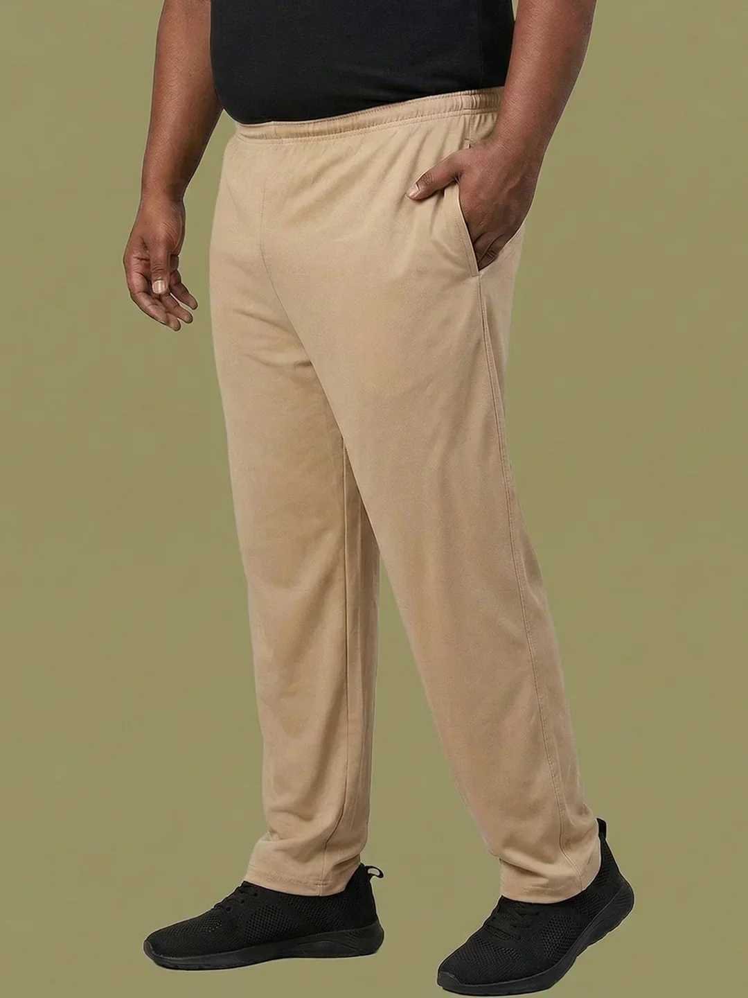 Men Plus Size Gossamer Beige Solid Trackpant - Image 4