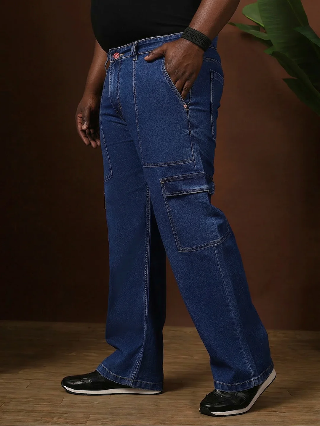 Men Plus Size Gothica-Blue Solid Jeans - Image 4