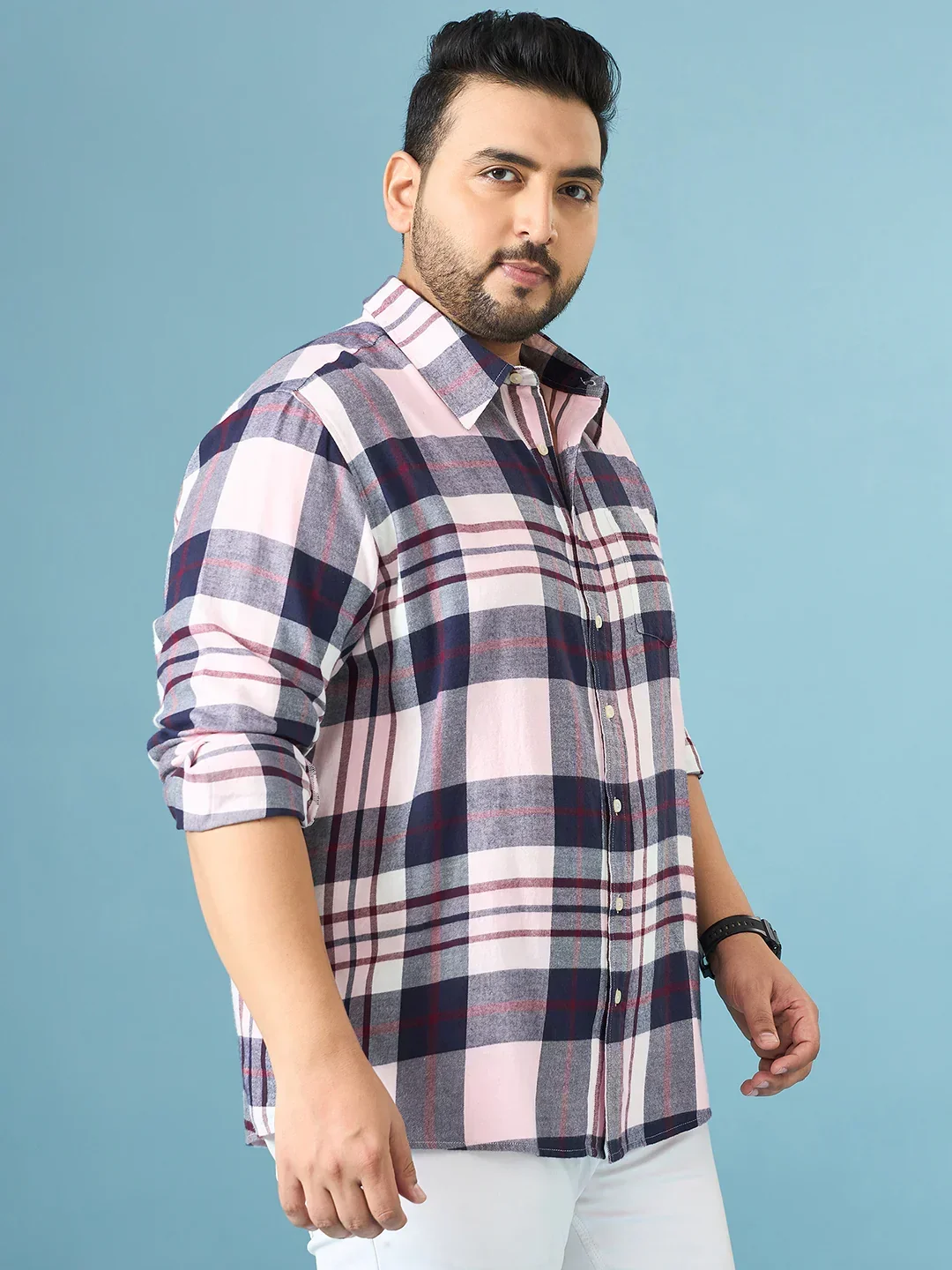 Men Plus Size Graphite Multicolor Checkered Casual Shirt - Image 6