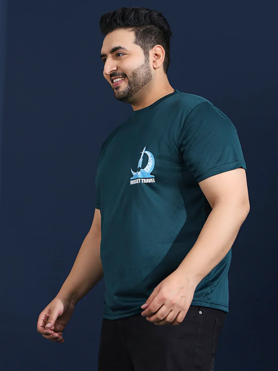 Men Plus Size Gravix Printed Teal Round Neck Tshirt - Image 2