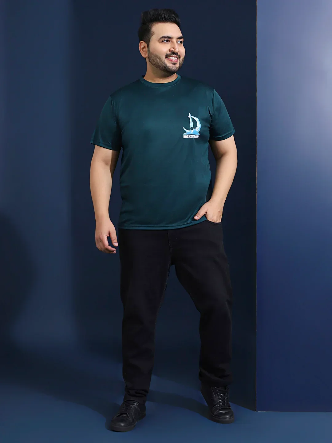 Men Plus Size Gravix Printed Teal Round Neck Tshirt - Image 3