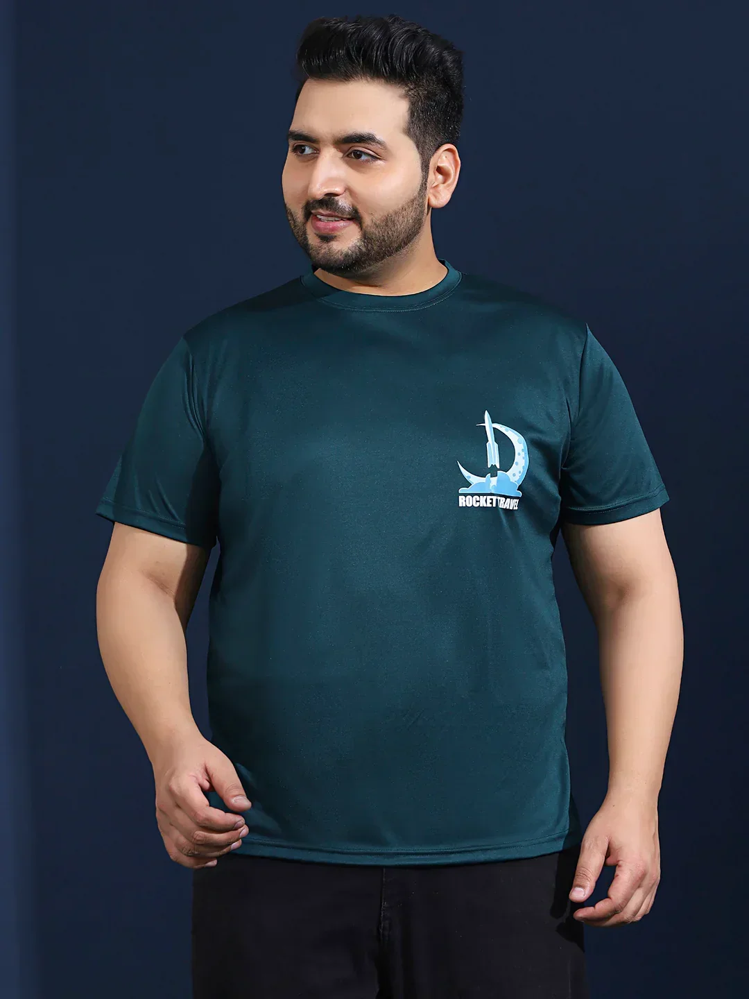 Men Plus Size Gravix Printed Teal Round Neck Tshirt - Image 4