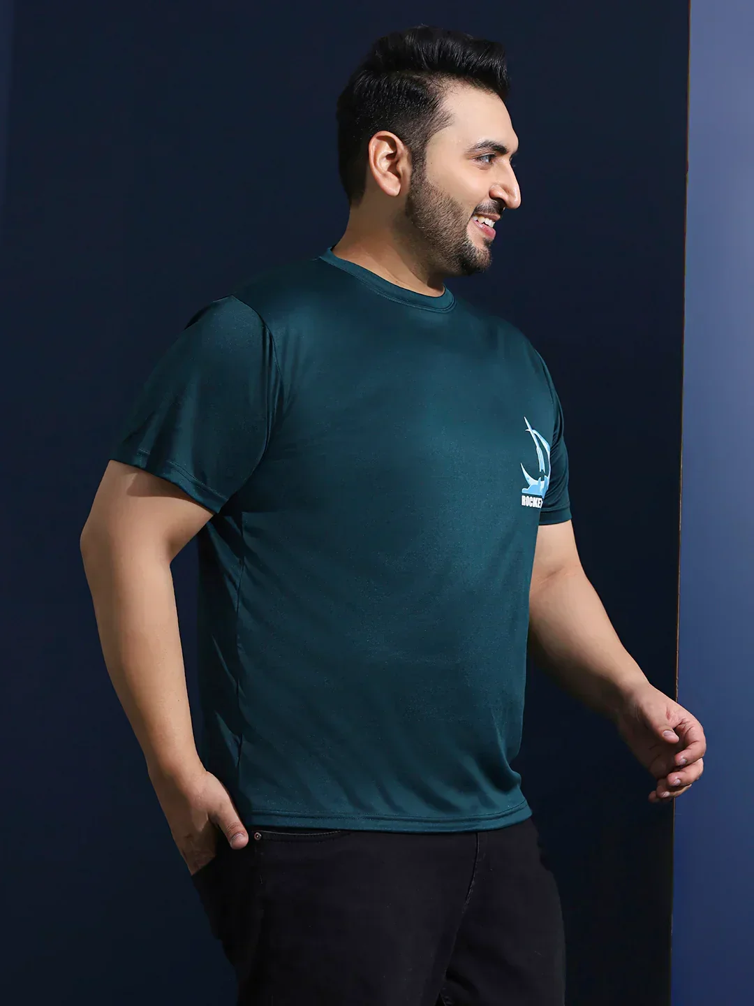 Men Plus Size Gravix Printed Teal Round Neck Tshirt - Image 5