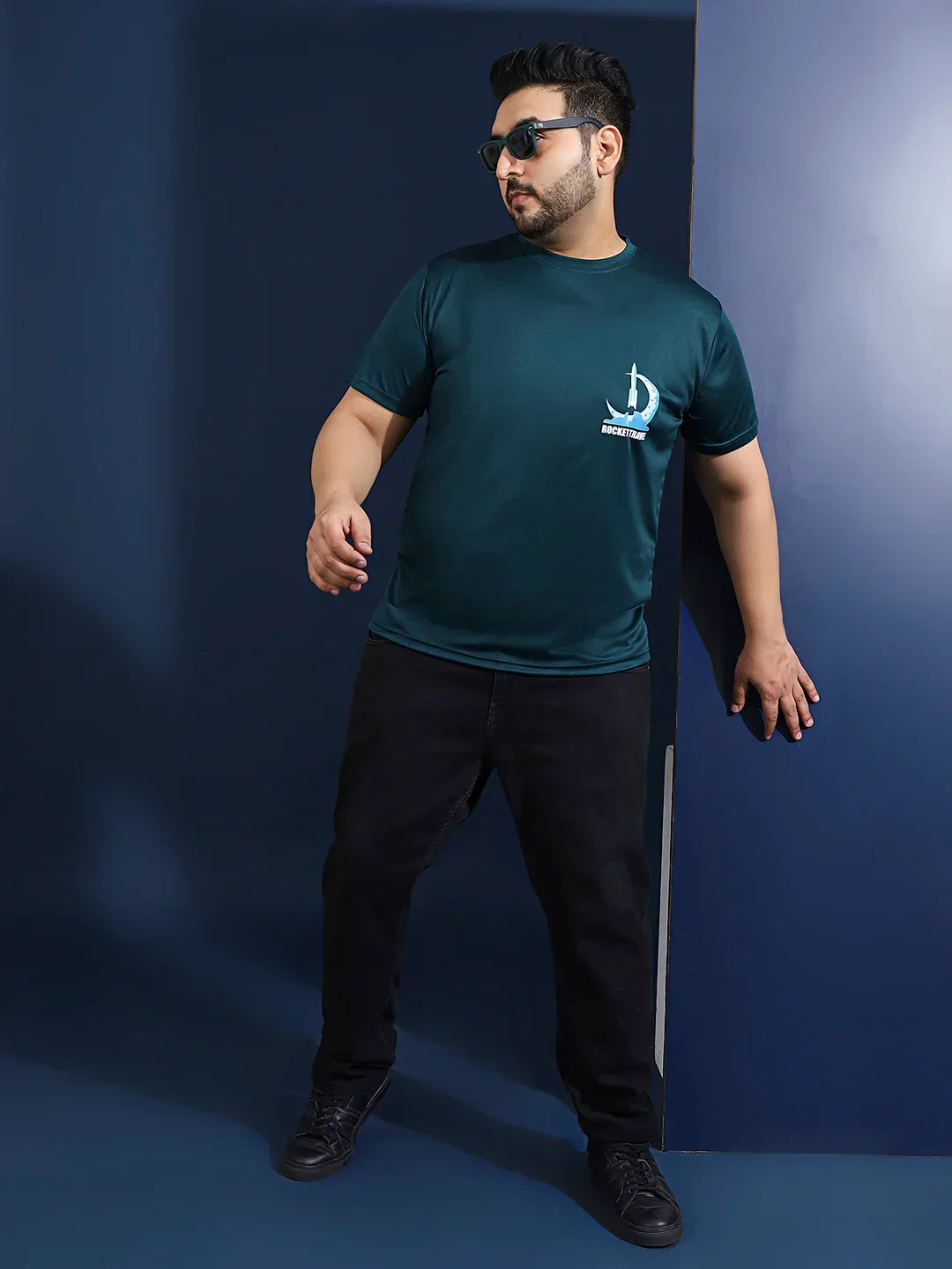 Men Plus Size Gravix Printed Teal Round Neck Tshirt - Image 8
