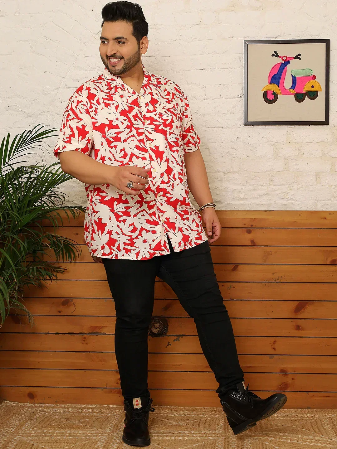 Men Plus Size Grivon Multicolor Printed Shirt - Image 3