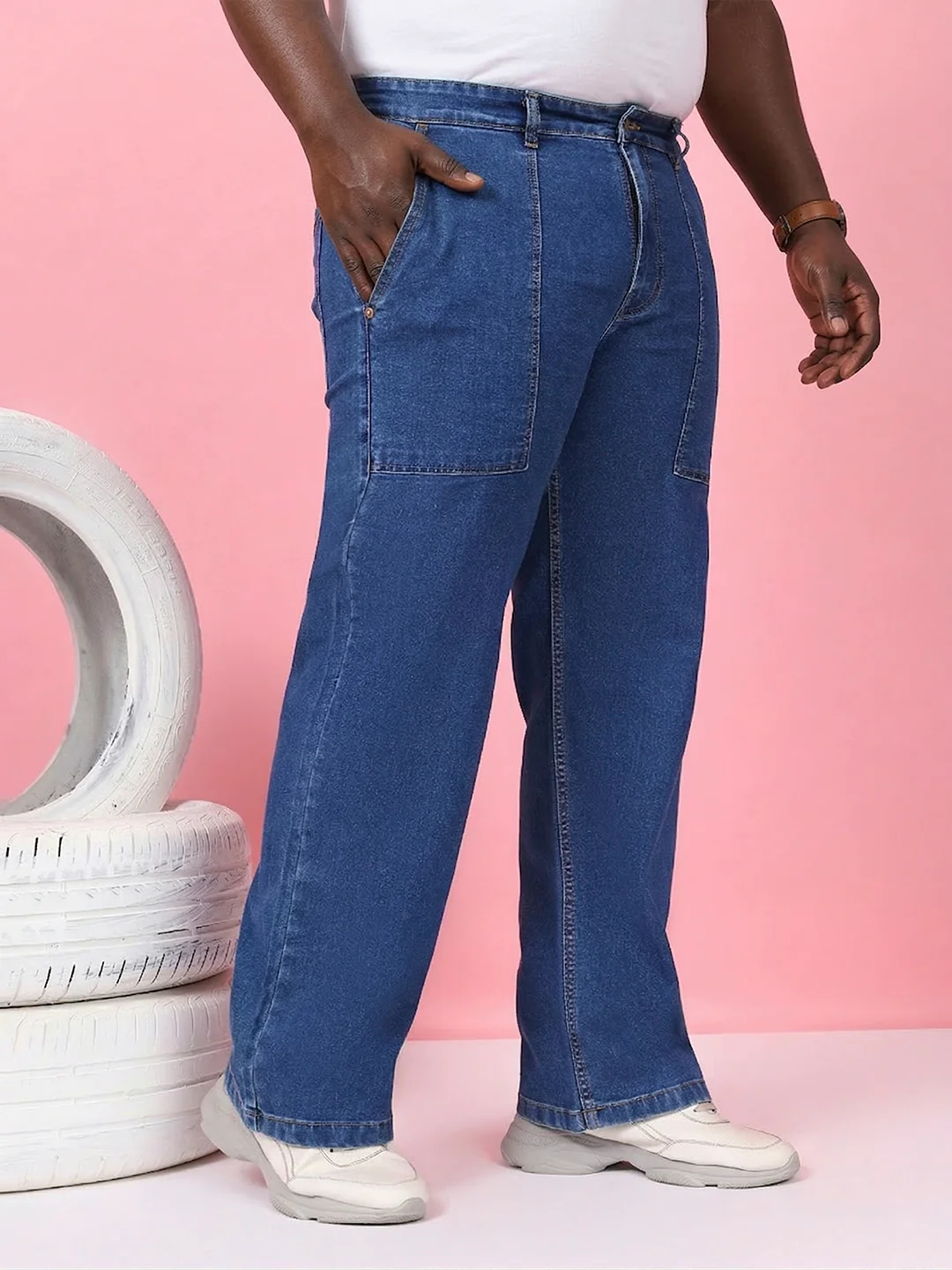 Men Plus Size Grunex-Blue Solid Jeans - Image 2