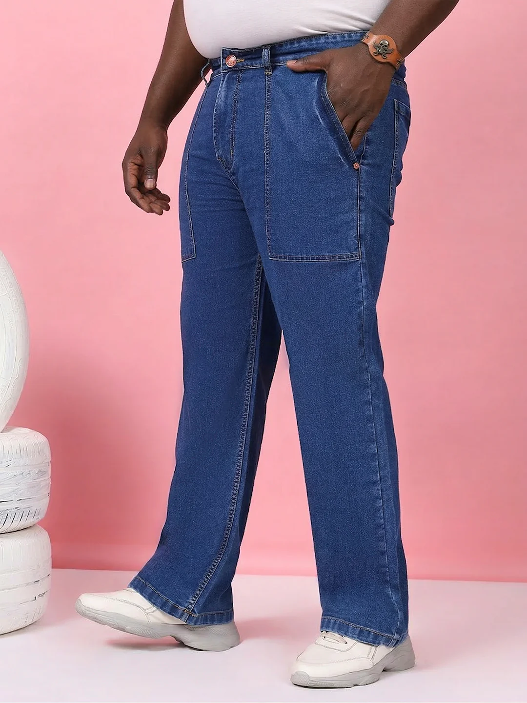 Men Plus Size Grunex-Blue Solid Jeans - Image 3