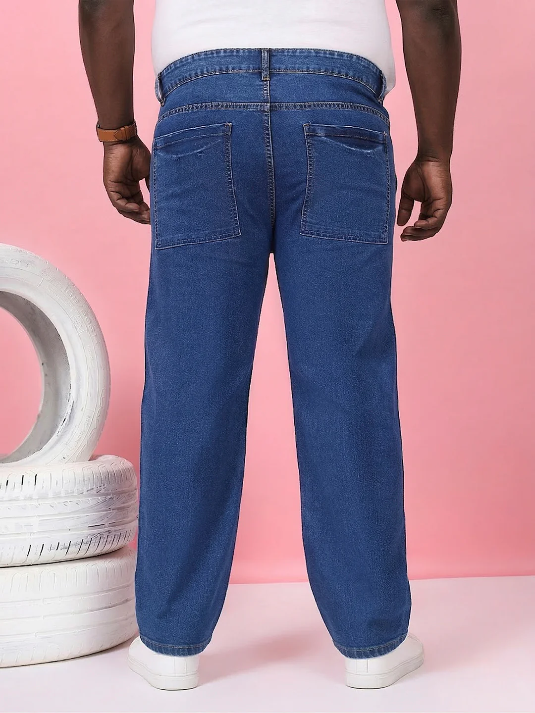 Men Plus Size Grunex-Blue Solid Jeans - Image 4