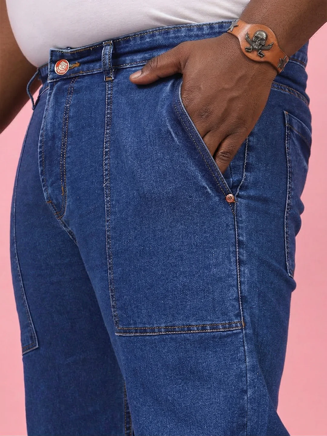 Men Plus Size Grunex-Blue Solid Jeans - Image 5