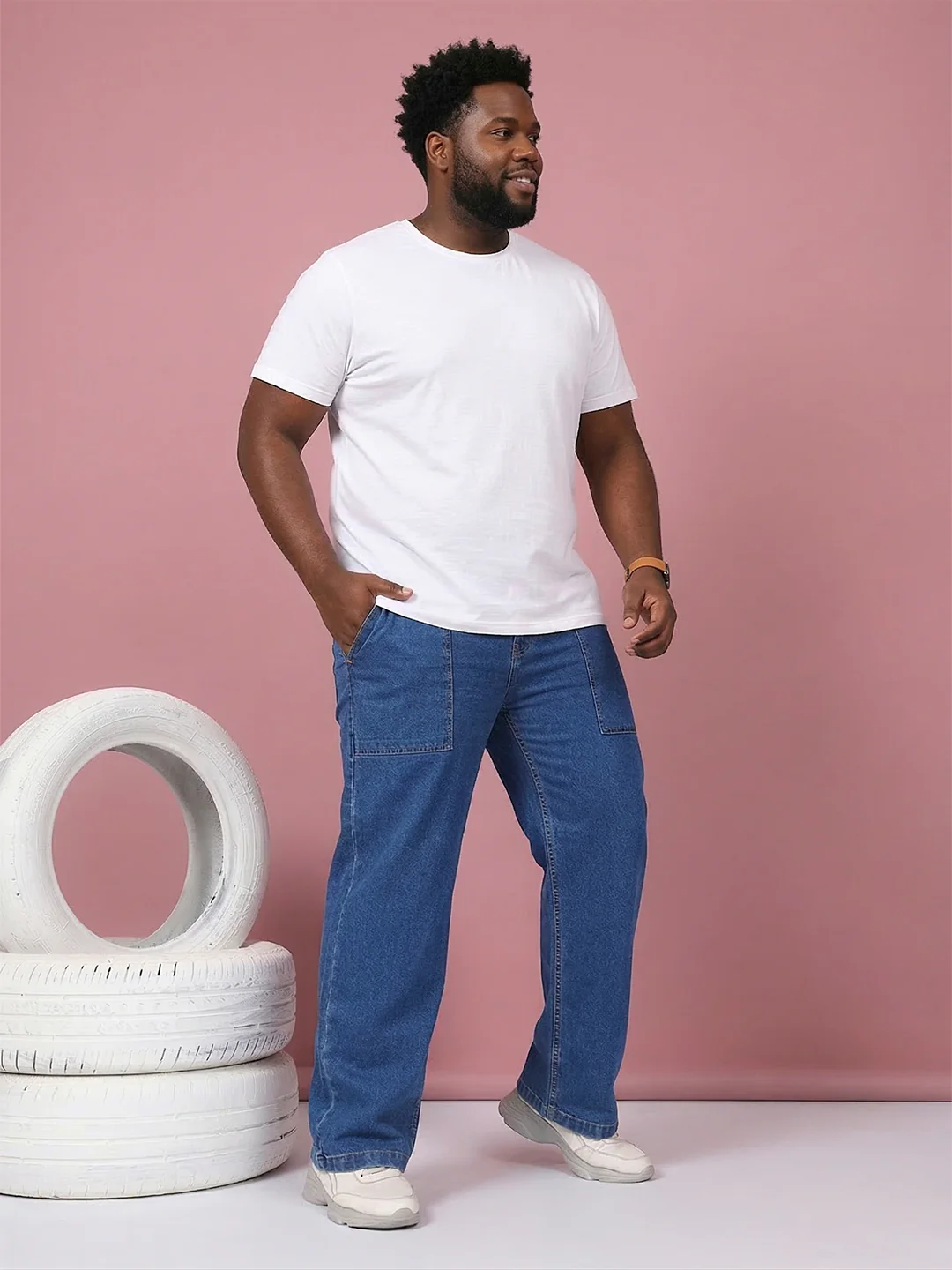 Men Plus Size Grunex-Blue Solid Jeans - Image 7