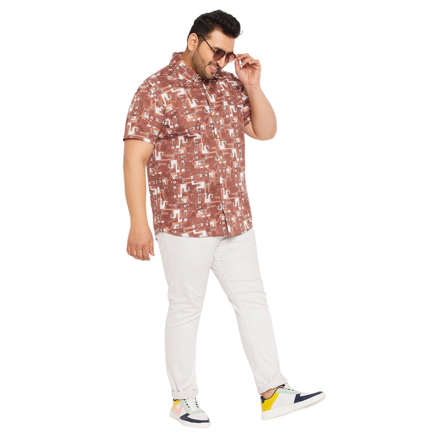 Men Plus Size Hakoba-Brown Printed Shirt - Image 2