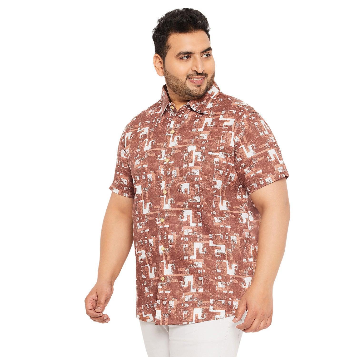 Men Plus Size Hakoba-Brown Printed Shirt - Image 3