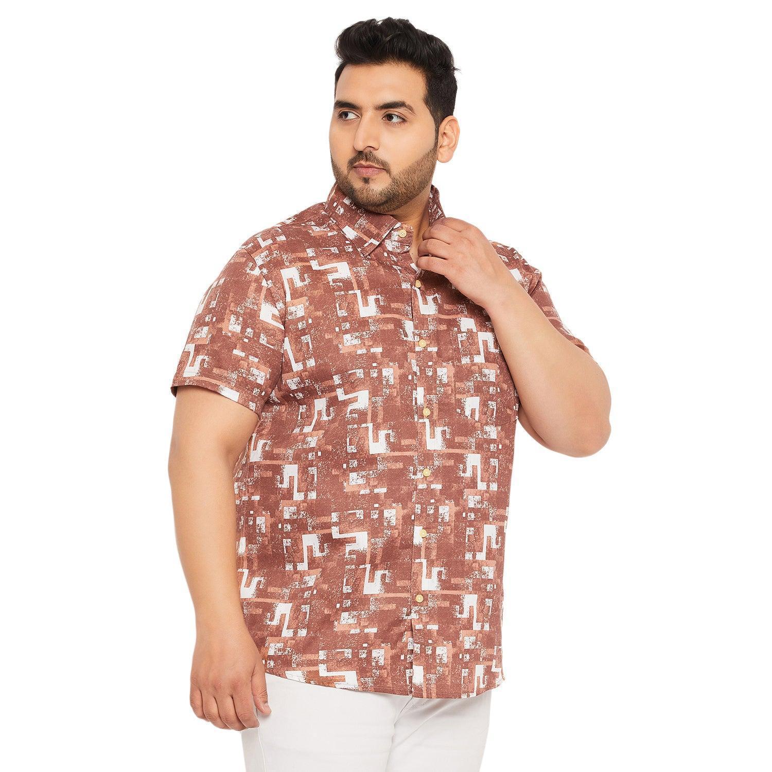 Men Plus Size Hakoba-Brown Printed Shirt - Image 4